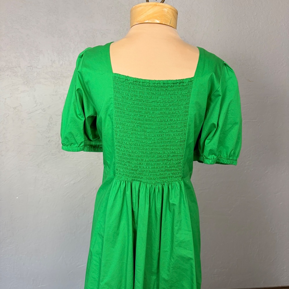 Old Navy Dress Womens XXL Green Puff Sleeve Smocked Cotton Midi Cottagecore - Picture 4 of 12